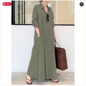 Original Solid Color Lapel Dress Shirt - Khaki Green - 2XL